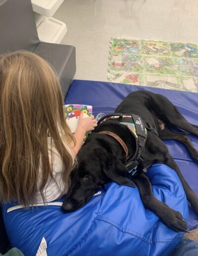 Therapy Dog laying with child